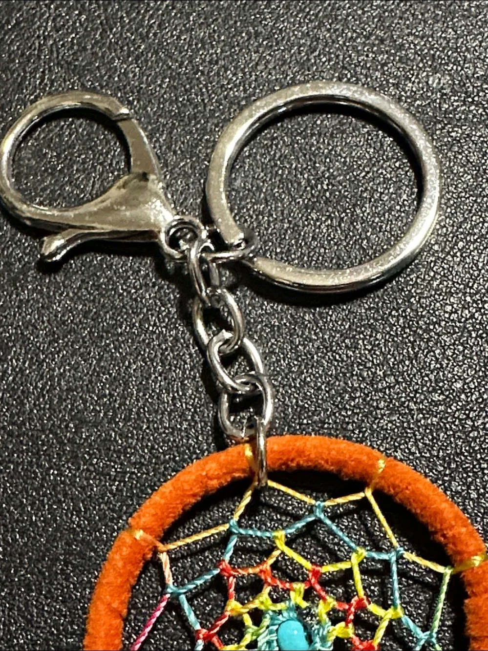 225.  Dream Catcher With Feathers & Wood Beads Key Chain / Bag Charm